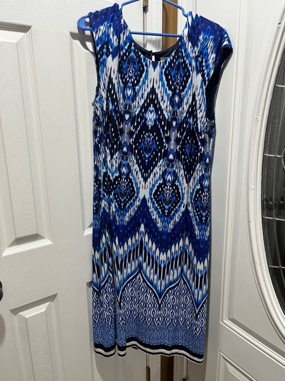 Cato Blue and White Ikat Midi Dress